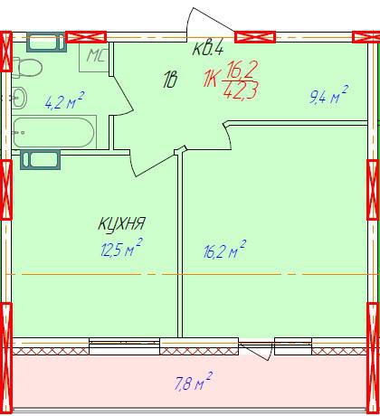 1-комнатная квартира